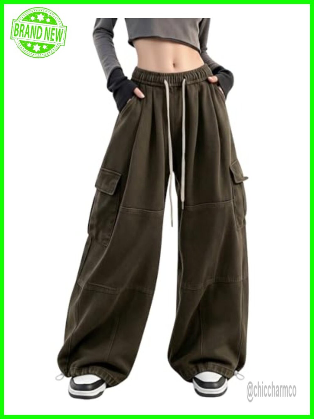 PEAINJ Baggy Cargo Pants Women Y2K Drawstring Wide Leg Sweatpants